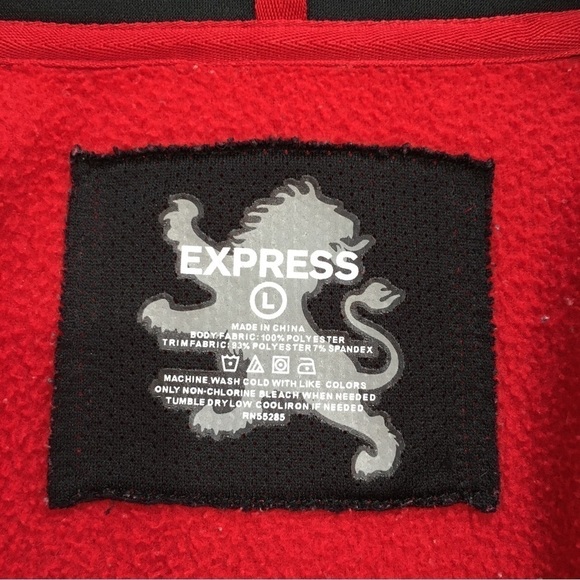 Express Men’s Black and Red Full Zip Fleece Sweatshirt - Picture 8 of 16